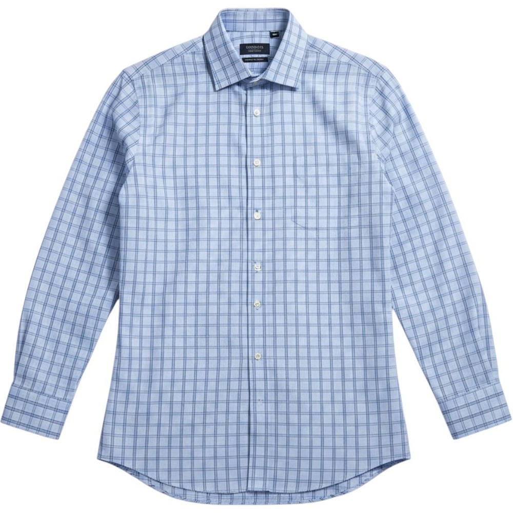 Nordstrom Mens Shop Smartcare Blue/White Plaid Cotton Dress Shirt 15/35